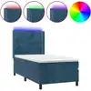 Image de vidaXL Lit boxspring avec matelas & LED bleu foncé 100x200 cm velours