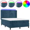 Image de vidaXL Lit boxspring avec matelas & LED bleu foncé 140x200 cm velours