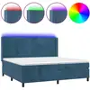 Image de vidaXL Lit boxspring avec matelas & LED bleu foncé 200x200 cm velours