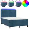 Image de vidaXL Lit boxspring avec matelas & LED bleu foncé 140x190 cm velours