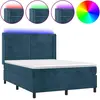 Image de vidaXL Lit boxspring avec matelas & LED bleu foncé 140x200 cm velours