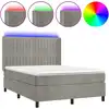 Image de vidaXL Lit boxspring avec matelas & LED gris clair 140x200 cm velours