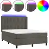 Image de vidaXL Lit boxspring avec matelas & LED gris foncé 140x200 cm velours