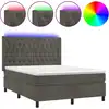 Image de vidaXL Lit boxspring avec matelas & LED gris foncé 140x190 cm velours