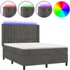 Image de vidaXL Lit boxspring avec matelas & LED gris foncé 140x190 cm velours