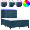 Image de vidaXL Lit boxspring avec matelas & LED bleu foncé 140x190 cm velours