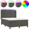 Image de vidaXL Lit boxspring avec matelas & LED gris foncé 140x200 cm velours