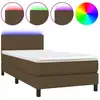 Image de vidaXL Lit boxspring avec matelas & LED brun foncé 90x190 cm Tissu