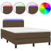 Image de vidaXL Lit Boxspring avec matelas & LED Marron foncé 120x200 cm Tissu
