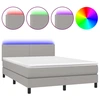 Image de vidaXL Lit boxspring avec matelas & LED gris clair 140x190 cm Tissu