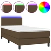 Image de vidaXL Lit Boxspring avec matelas & LED Marron foncé 100x200 cm Tissu