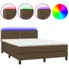Image de vidaXL Lit Boxspring avec matelas & LED Marron foncé 140x190 cm Tissu