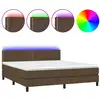 Image de vidaXL Lit Boxspring avec matelas & LED Marron foncé 180x200 cm Tissu