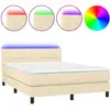 Image de vidaXL Lit Boxspring avec matelas & LED Crème 140x190 cm Tissu