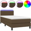 Image de vidaXL Lit boxspring avec matelas & LED brun foncé 90x190 cm Tissu