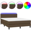 Image de vidaXL Lit Boxspring avec matelas & LED Marron foncé 140x190 cm Tissu