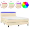 Image de vidaXL Lit Boxspring avec matelas & LED Crème 140x190 cm Tissu