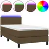 Image de vidaXL Lit Boxspring avec matelas & LED Marron foncé 80x200 cm Tissu