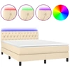 Image de vidaXL Lit Boxspring avec matelas & LED Crème 140x190 cm Tissu