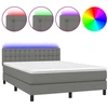 Image de vidaXL Lit boxspring avec matelas & LED gris foncé 140x190 cm Tissu