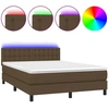 Image de vidaXL Lit Boxspring avec matelas & LED Marron foncé 140x200 cm Tissu