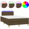 Image de vidaXL Lit Boxspring avec matelas & LED Marron foncé 120x200 cm Tissu