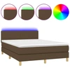 Image de vidaXL Lit Boxspring avec matelas & LED Marron foncé 140x190 cm Tissu