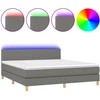 Image de vidaXL Lit boxspring avec matelas & LED gris foncé 160x200 cm Tissu