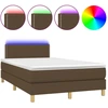 Image de vidaXL Lit Boxspring avec matelas & LED Marron foncé 120x200 cm Tissu