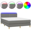 Image de vidaXL Lit boxspring avec matelas & LED gris foncé 140x190 cm Tissu