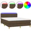 Image de vidaXL Lit Boxspring avec matelas & LED Marron foncé 140x190 cm Tissu