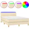 Image de vidaXL Lit Boxspring avec matelas & LED Crème 140x190 cm Tissu