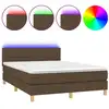 Image de vidaXL Lit Boxspring avec matelas & LED Marron foncé 140x200 cm Tissu