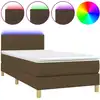 Image de vidaXL Lit Boxspring avec matelas & LED Marron foncé 80x200 cm Tissu