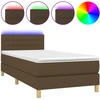 Image de vidaXL Lit Boxspring avec matelas & LED Marron foncé 100x200 cm Tissu