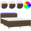 Image de vidaXL Lit Boxspring avec matelas & LED Marron foncé 140x200 cm Tissu