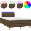 Image de vidaXL Lit Boxspring avec matelas & LED Marron foncé 120x200 cm Tissu