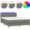 Image de vidaXL Lit boxspring avec matelas & LED gris foncé 140x190 cm Tissu