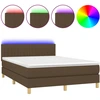 Image de vidaXL Lit Boxspring avec matelas & LED Marron foncé 140x190 cm Tissu