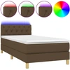 Image de vidaXL Lit Boxspring avec matelas & LED Marron foncé 80x200 cm Tissu
