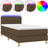 Image de vidaXL Lit Boxspring avec matelas & LED Marron foncé 90x200 cm Tissu