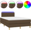Image de vidaXL Lit Boxspring avec matelas & LED Marron foncé 120x200 cm Tissu