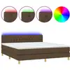 Image de vidaXL Lit Boxspring avec matelas & LED Marron foncé 180x200 cm Tissu