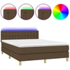 Image de vidaXL Lit Boxspring avec matelas & LED Marron foncé 140x200 cm Tissu