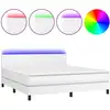 Image de vidaXL Lit Boxspring avec matelas & LED Blanc 160x200 cm Similicuir