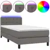 Image de vidaXL Lit Boxspring avec matelas & LED Gris 90x190 cm Similicuir
