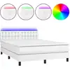Image de vidaXL Lit Boxspring avec matelas & LED Blanc 140x200 cm Similicuir