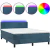 Image de vidaXL Lit boxspring avec matelas & LED bleu foncé 140x190 cm velours