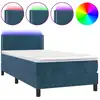 Image de vidaXL Lit boxspring avec matelas & LED bleu foncé 100x200 cm velours