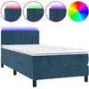 Image de vidaXL Lit boxspring avec matelas & LED bleu foncé 90x190 cm velours